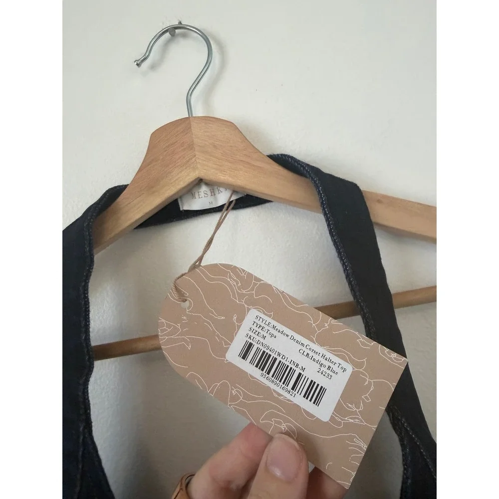 Meshki Meadow Denim Corset Halter Top – Indigo Blue – Size Medium – NWT - Picture 3 of 4